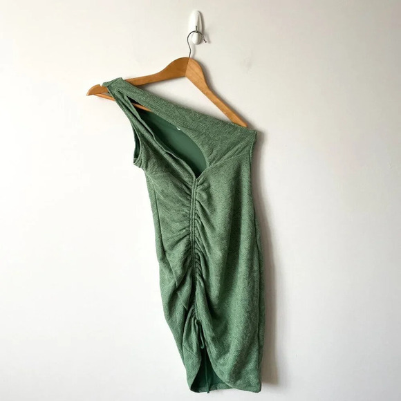 Oh Polly  One Shoulder Cutout Bodycon Mini Dress Green Size 6 - Picture 3 of 6
